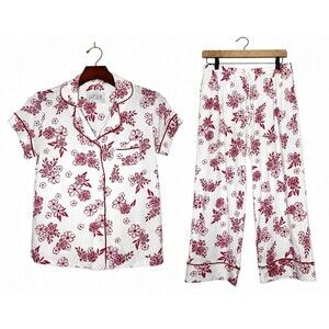 The Cat’s Pajamas Malia Pink Floral Capri Pajama Set Size M Long Sleeve